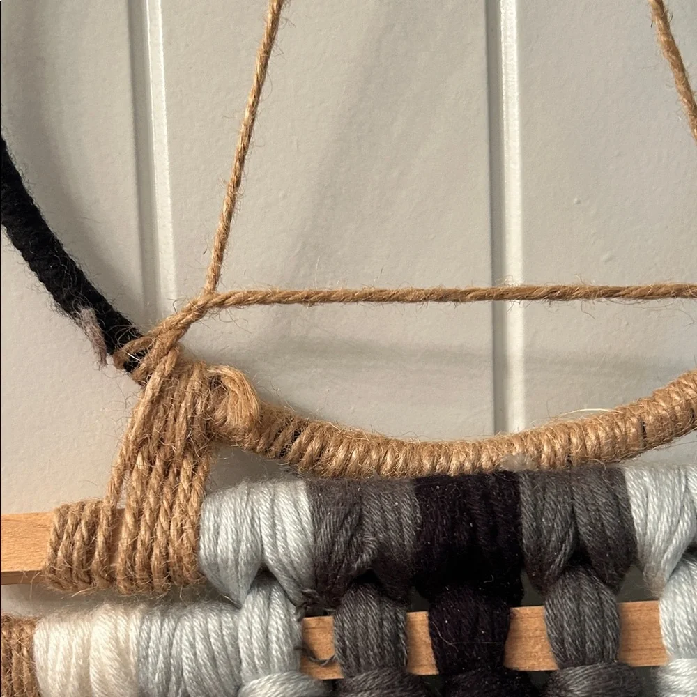 Bohemian Black and White yarn macrame Wall Hanging,Eclectic, Modern,